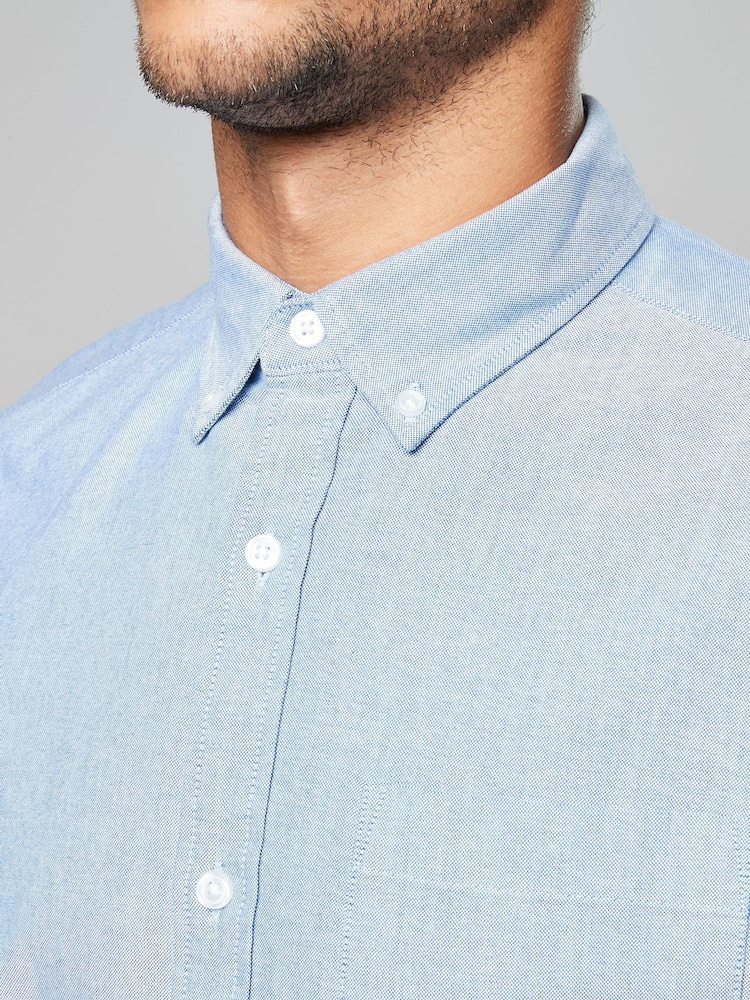 Light Blue Regular Fit Short Sleeve Oxford Shirt - Image 3 of 4