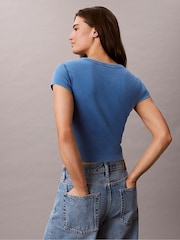 Calvin Klein Blue Slim Ribbed Washed Cotton T-Shirt - Image 2 of 5