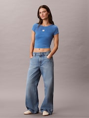 Calvin Klein Blue Slim Ribbed Washed Cotton T-Shirt - Image 3 of 5