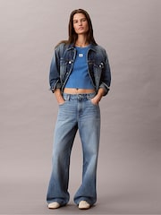 Calvin Klein Blue Slim Ribbed Washed Cotton T-Shirt - Image 5 of 5
