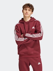 adidas Red Essentials Fleece 3-Stripes 100% Cotton Hoodie - Image 1 of 6