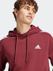 adidas Red Essentials Fleece 3-Stripes 100% Cotton Hoodie - Image 4 of 6
