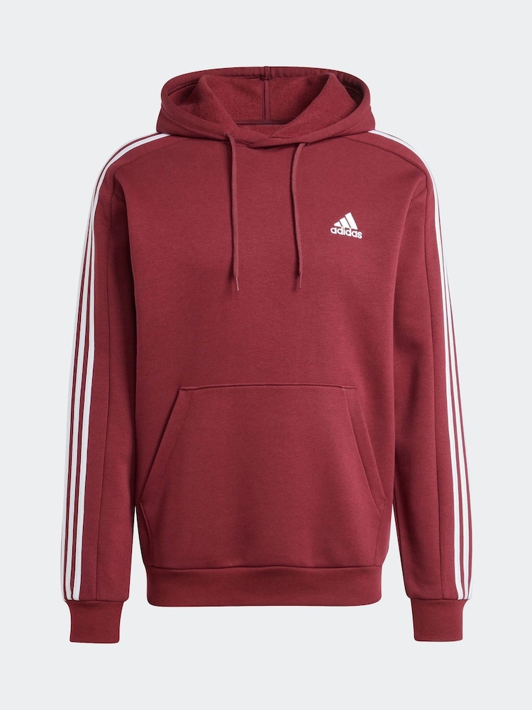 adidas Red Essentials Fleece 3-Stripes 100% Cotton Hoodie - Image 6 of 6