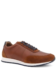 Jones Bootmaker Tan Brown Leather Salvi Wide Fit Leather Trainers - Image 3 of 6