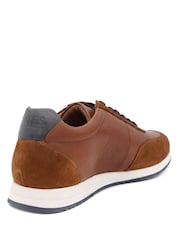 Jones Bootmaker Tan Brown Leather Salvi Wide Fit Leather Trainers - Image 4 of 6