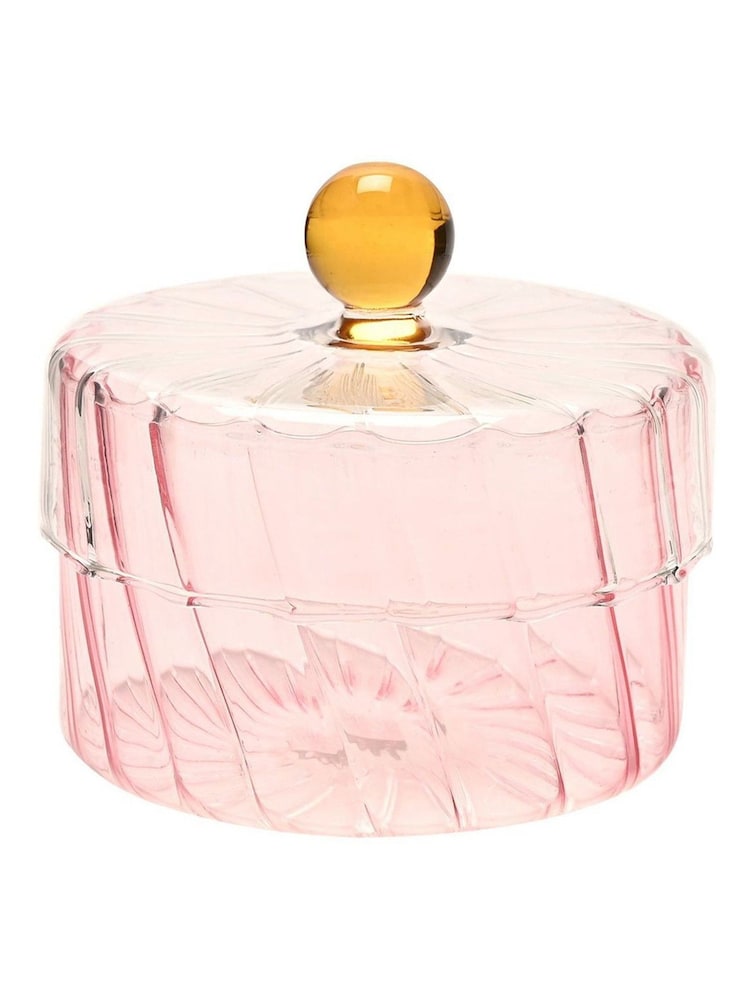 Widdop Pink Handmade Coloured Glass Trinket Box - Image 1 of 4 Widdop Pink Handmade Coloured Glass Trinket Box - Image 1 of 4