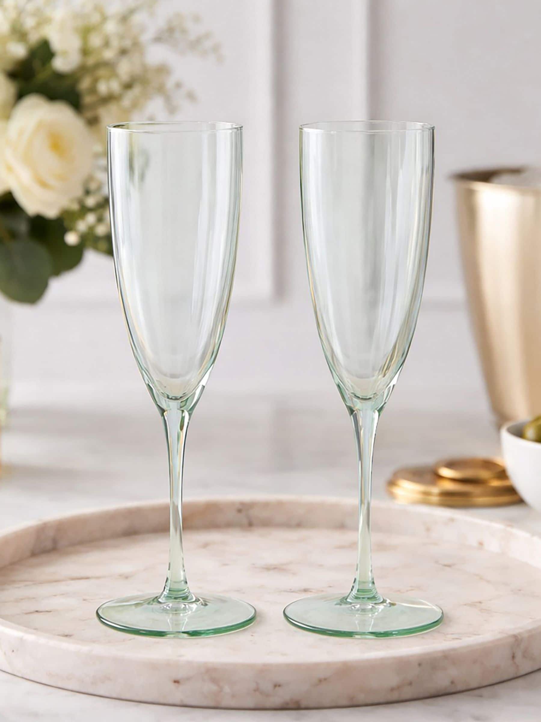 Widdop, Bingham & Co. Ltd Green Set Of 2 Scalloped Champagne Flutes (Green) - Image 3