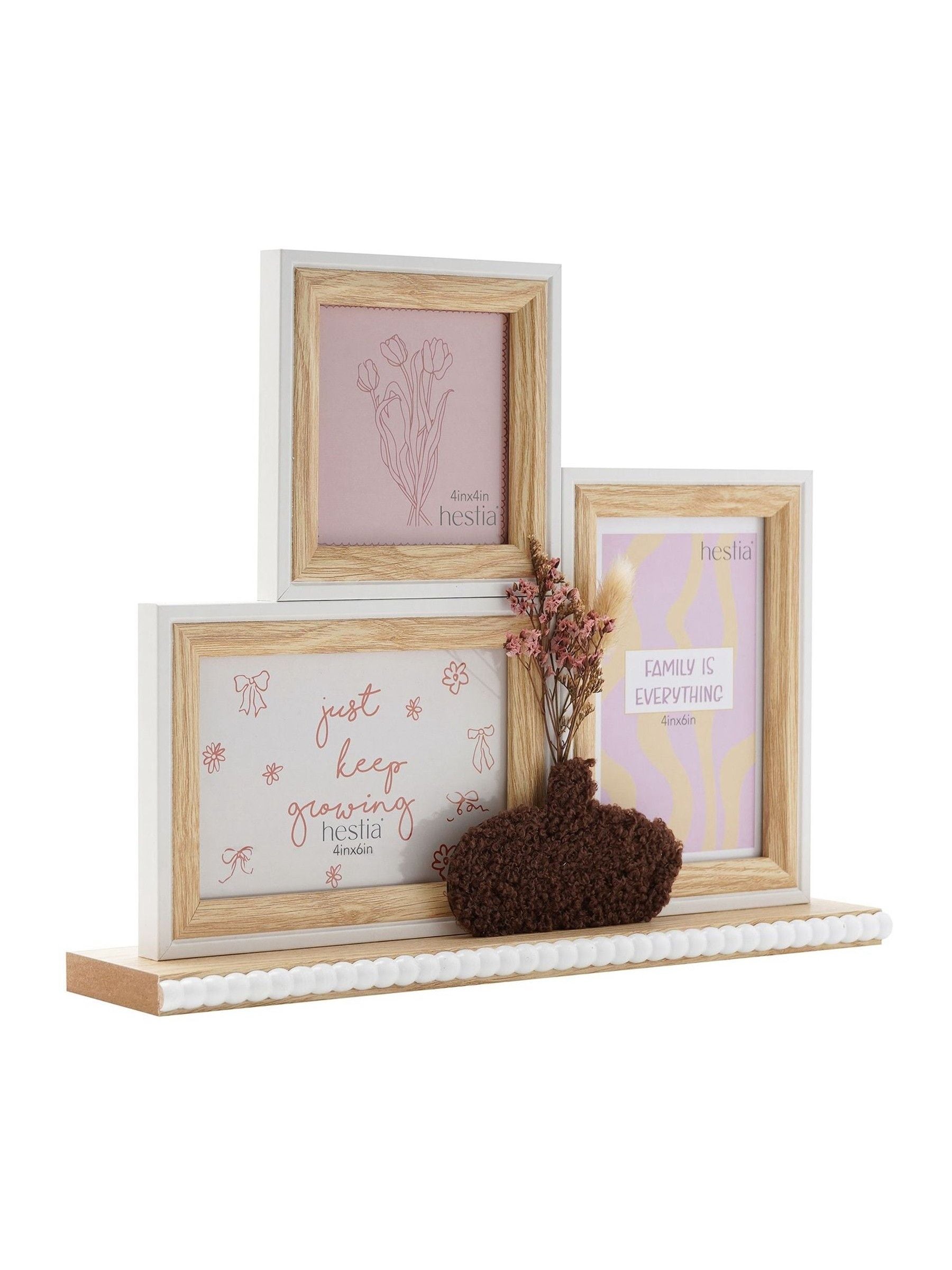 Hestia Unisex Brown Widdop 3 Frame Collage With Vase & Dried Flowers