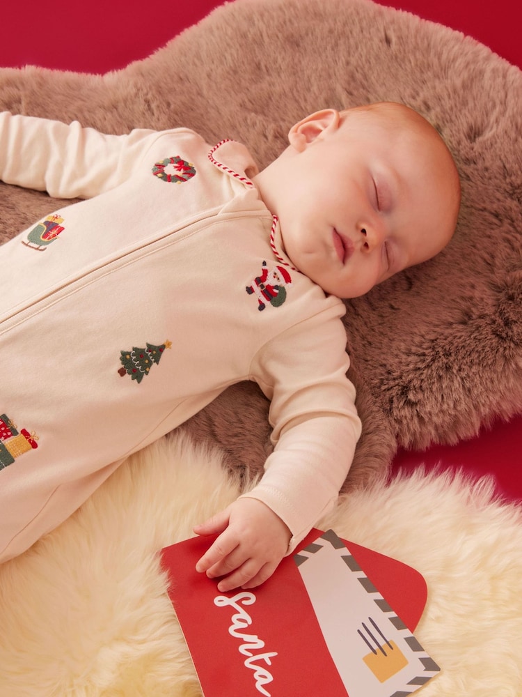 MORI Christmas Embroidered Soft Cotton Two Way Zip-Up Sleepsuit - Εικόνα 2 από 6
