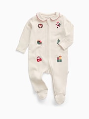 MORI Christmas Embroidered Soft Cotton Two Way Zip-Up Sleepsuit - Εικόνα 3 από 6