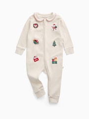 MORI Christmas Embroidered Soft Cotton Two Way Zip-Up Sleepsuit - Εικόνα 4 από 6