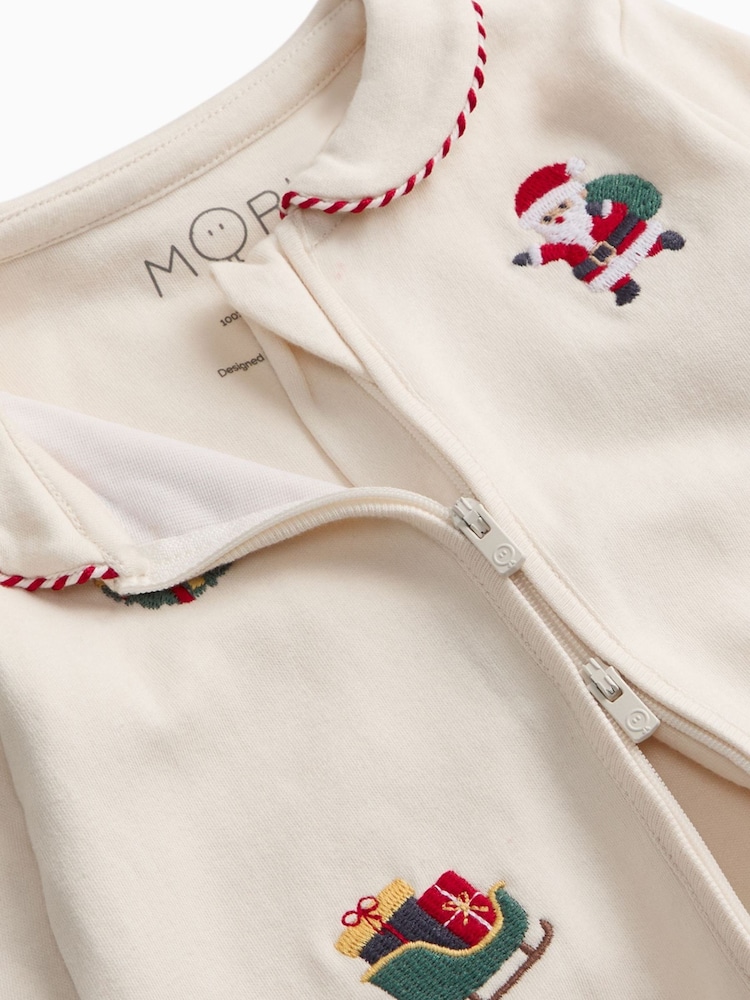 MORI Christmas Embroidered Soft Cotton Two Way Zip-Up Sleepsuit - Εικόνα 6 από 6