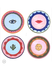 Eleanor Bowmer Set of 4 Pink/Blue/Green/Yellow Electric Coast Icon Corked Placemats - Image 4 of 4