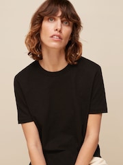 Whistles Black Basic Emily 100% Cotton T-Shirt - Image 1 of 5