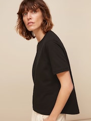 Whistles Black Basic Emily 100% Cotton T-Shirt - Image 4 of 5