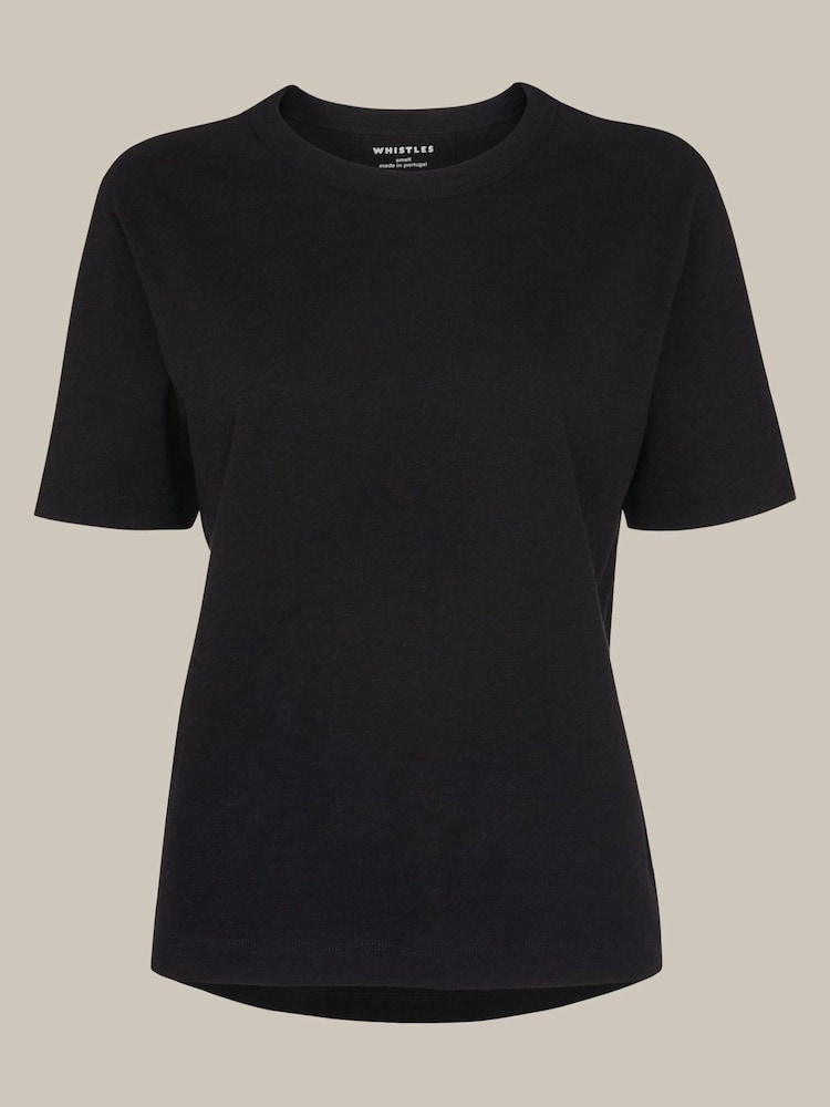 Whistles Black Basic Emily 100% Cotton T-Shirt - Image 5 of 5