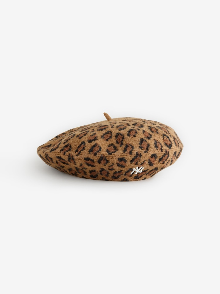 New Era Brown Leopard Beret New York Yankees Hat - Image 1 of 3
