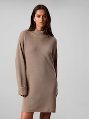 Calvin Klein Brown Relaxed Rib Mini Dress - Image 1 of 6
