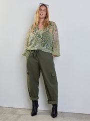 Live Unlimited Green Print Frill Long Sleeve Blouse - Image 1 of 5