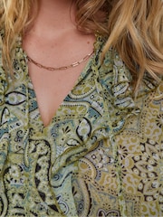 Live Unlimited Green Print Frill Long Sleeve Blouse - Image 4 of 5