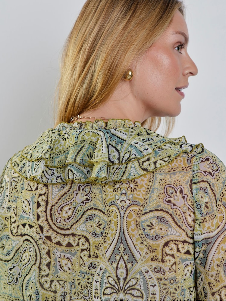 Live Unlimited Green Print Frill Long Sleeve Blouse - Image 5 of 5 Live Unlimited Green Print Frill Long Sleeve Blouse - Image 5 of 5
