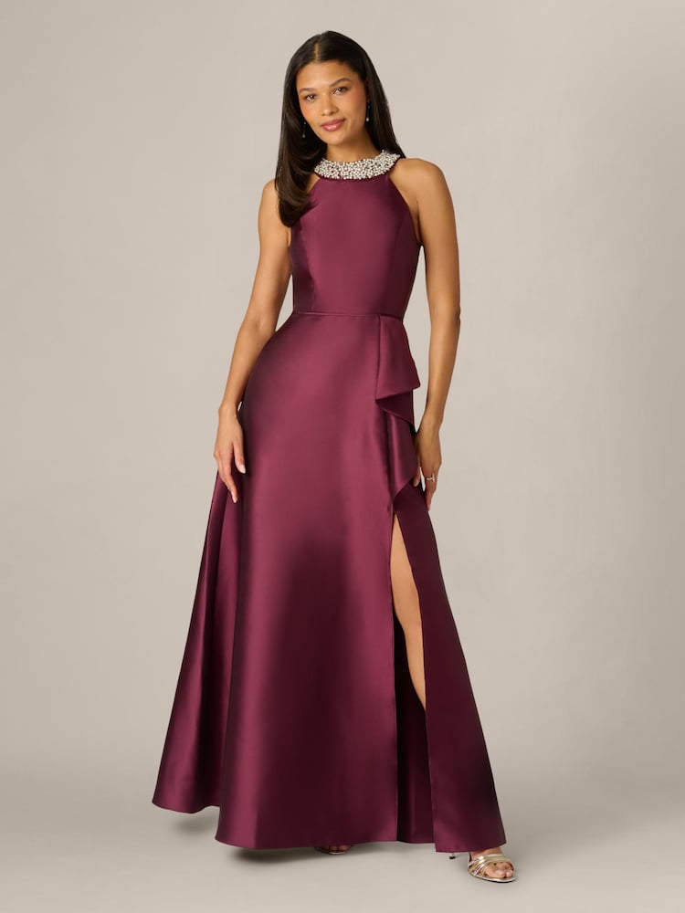 Adrianna Papell Red Embellished Mikado Gown - Image 1 of 6