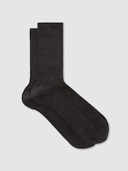Reiss Charcoal Charlie Wool-Cotton Fine-Rib Socks - Image 2 of 3