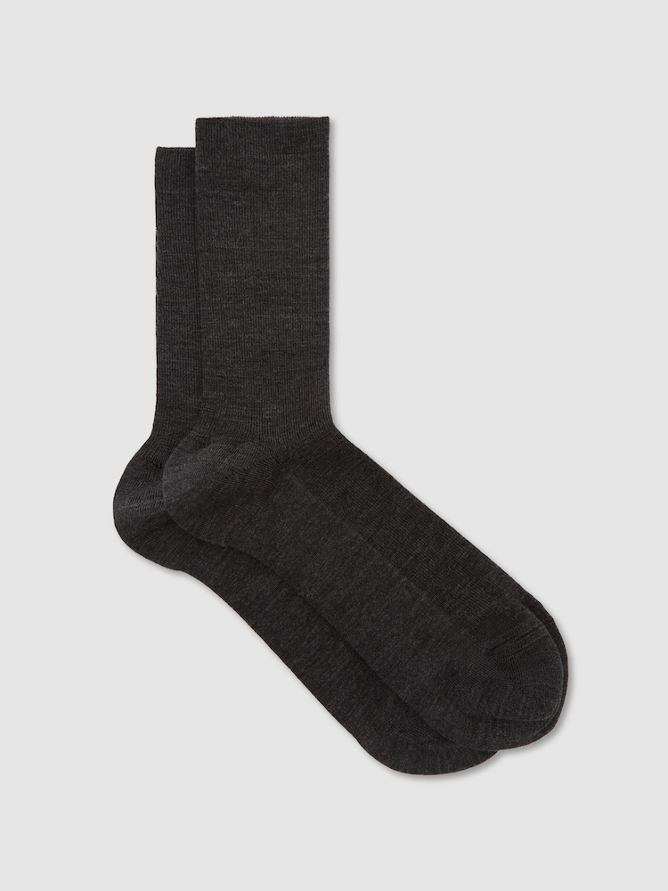 Reiss Charcoal Charlie Wool-Cotton Fine-Rib Socks - Image 2 of 3 Reiss Charcoal Charlie Wool-Cotton Fine-Rib Socks - Image 2 of 3