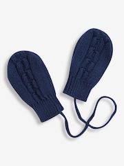 JoJo Maman Bébé Navy Cream Cable Knit Pop-On Mittens - Image 1 of 1
