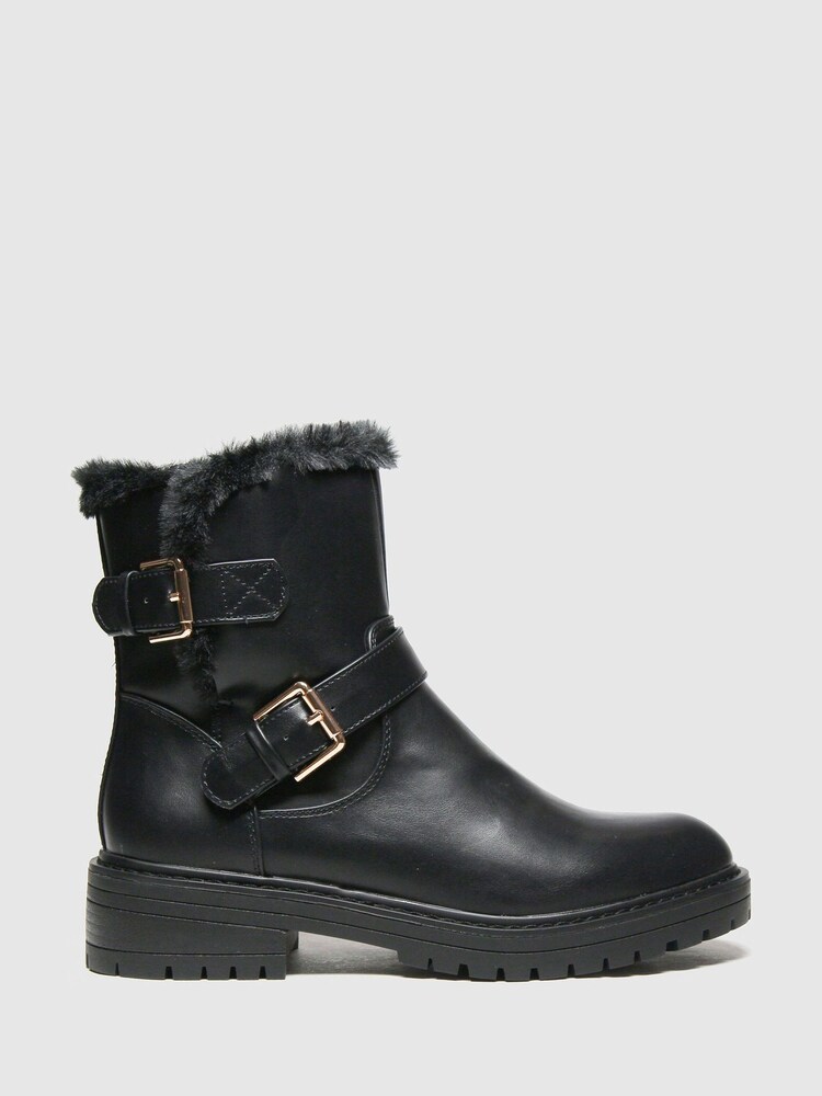 Schuh Black Aubrey Faux Fur Biker Boots - Image 1 of 4