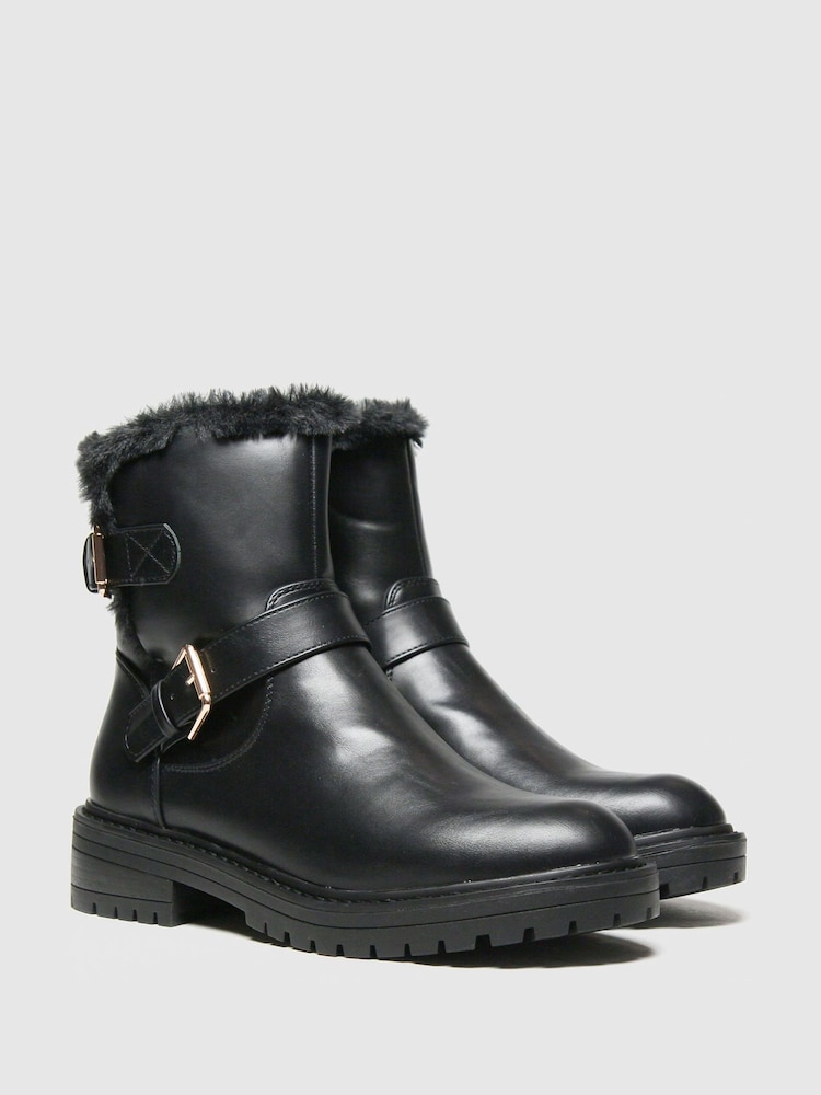 Schuh Black Aubrey Faux Fur Biker Boots - Image 2 of 4