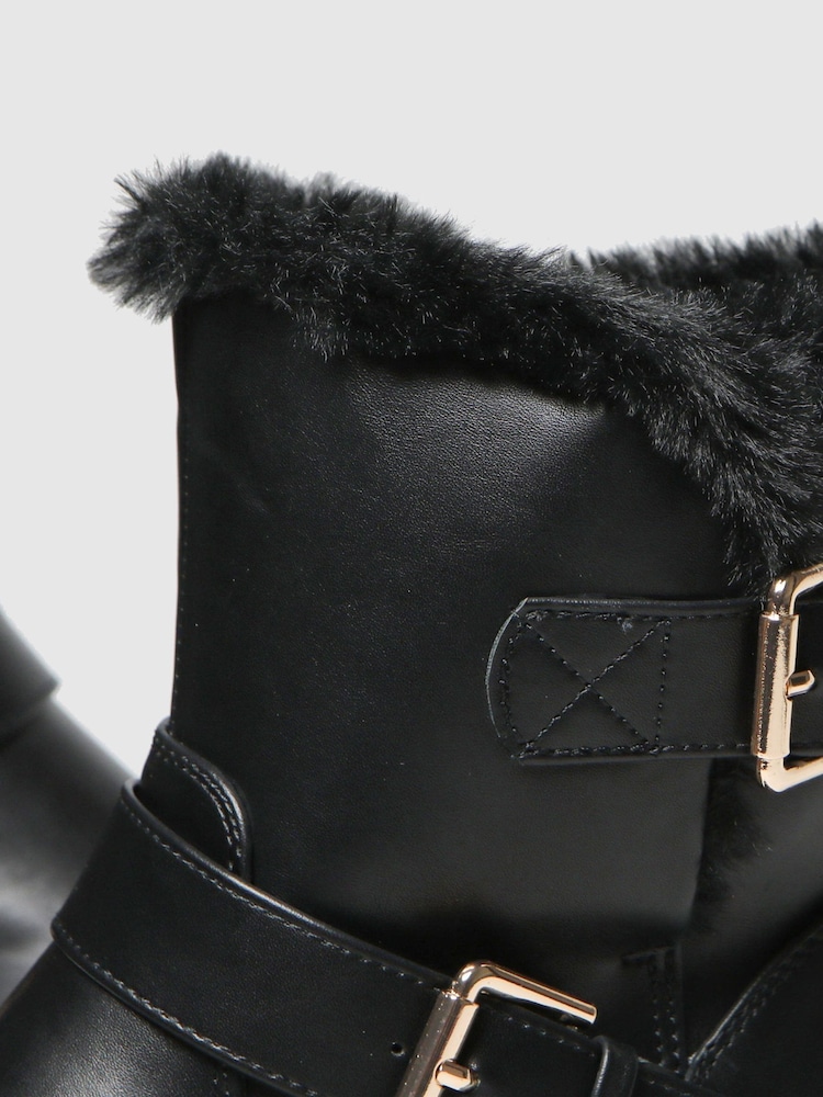 Schuh Black Aubrey Faux Fur Biker Boots - Image 4 of 4