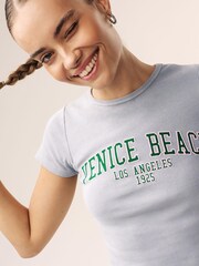 Grey Short Sleeve Graphic Crop Top - Image 4 of 6