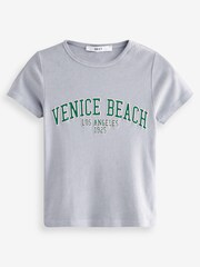 Grey Short Sleeve Graphic Crop Top - Image 5 of 6