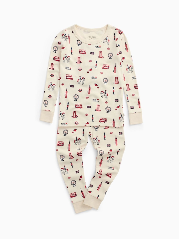 MORI Cream Supersoft London Print Pyjamas Set - Image 1 of 3