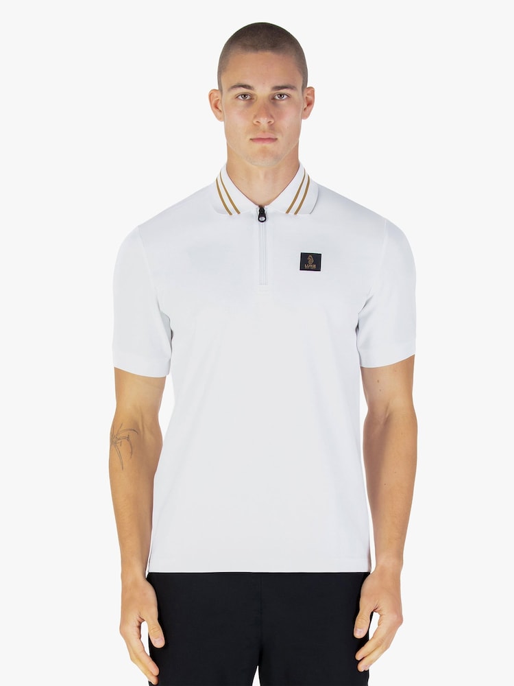 Luke 1977 White Luke 1977 Throop White Gold Zip Neck Polo Shirt - Image 1 of 7 Luke 1977 White Luke 1977 Throop White Gold Zip Neck Polo Shirt - Image 1 of 7