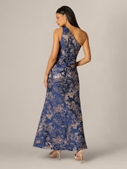 Adrianna Papell Blue Petite One Shoulder Jacquard Gown - Image 2 of 6