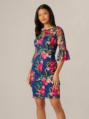Adrianna Papell Blue Embroidered Short Dress - Image 1 of 7