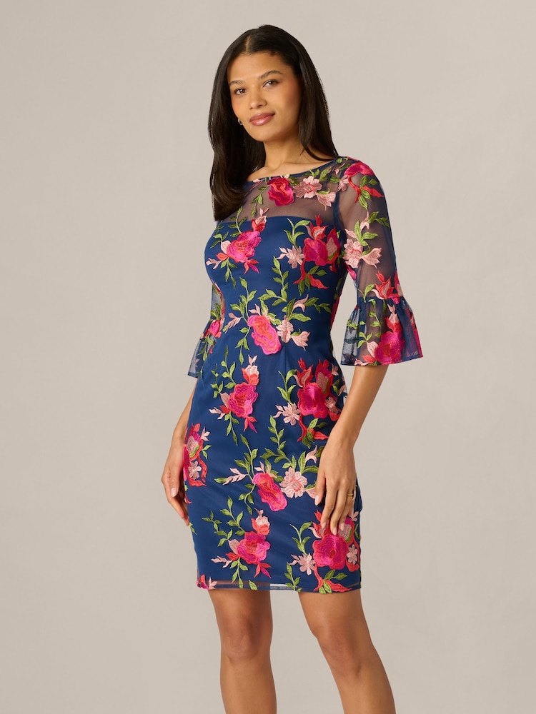 Adrianna Papell Blue Embroidered Short Dress - Image 1 of 7