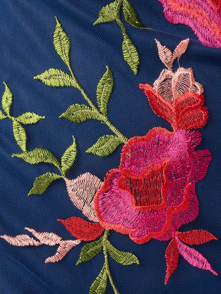 Adrianna Papell Blue Embroidered Short Dress - Image 7 of 7