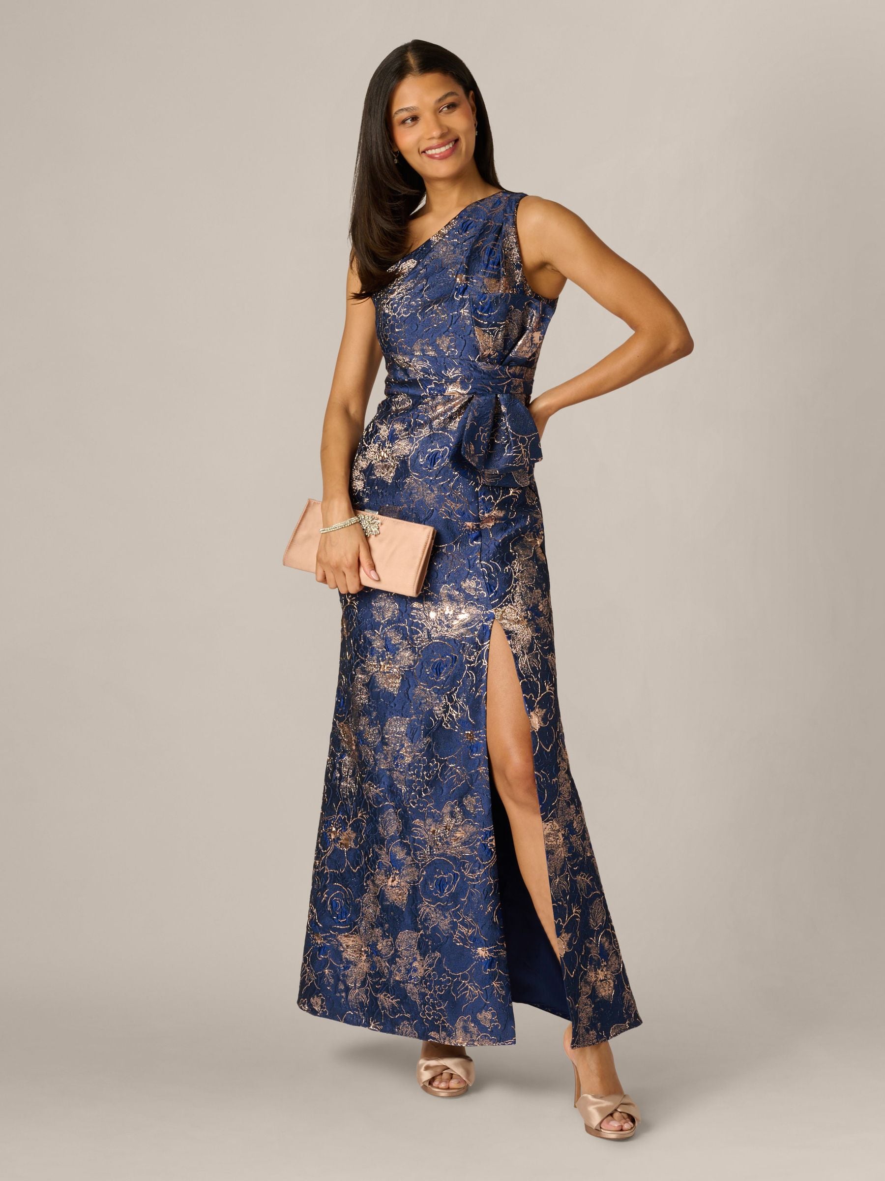 Buy Adrianna Papell Blue One Shoulder Jacquard Gown from the Next