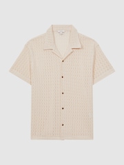 Reiss Ecru Scorpios Crochet Cuban Collar Button Through T-Shirt - Image 2 of 4