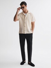 Reiss Ecru Scorpios Crochet Cuban Collar Button Through T-Shirt - Image 3 of 4