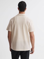Reiss Ecru Scorpios Crochet Cuban Collar Button Through T-Shirt - Image 4 of 4