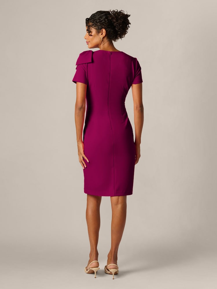 Adrianna Papell Purple Petite Pleated Bow Dress - Image 2 of 7 Adrianna Papell Purple Petite Pleated Bow Dress - Image 2 of 7