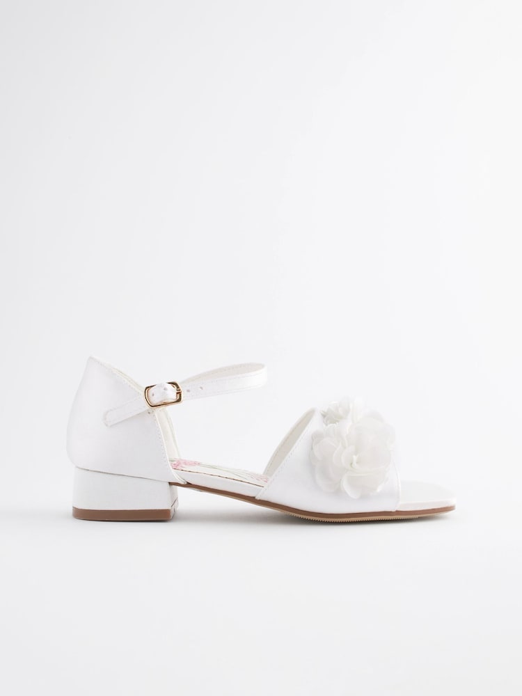 White Ivory Satin Bridesmaid Corsage Heel Sandals - Image 2 of 6