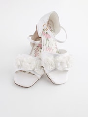 White Ivory Satin Bridesmaid Corsage Heel Sandals - Image 3 of 6
