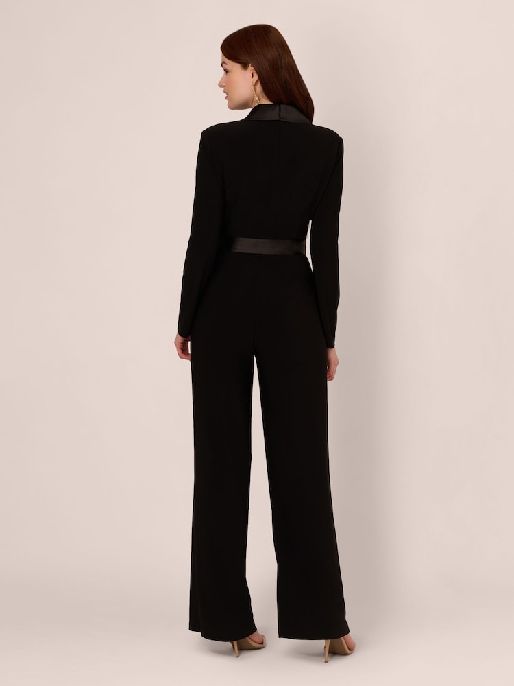 Adrianna Papell Black Petite Jersey Combo Tuxedo Jumpsuit - Image 2 of 7 Adrianna Papell Black Petite Jersey Combo Tuxedo Jumpsuit - Image 2 of 7