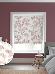 Laura Ashley Coral Pink Wisteria Made to Measure 100% Cotton Roman Blinds - Image 1 of 6