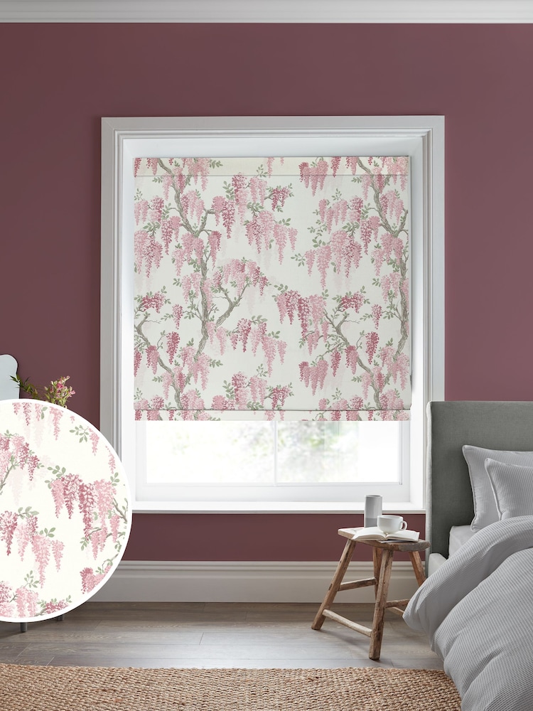 Laura Ashley Coral Pink Wisteria Made to Measure 100% Cotton Roman Blinds - Image 1 of 6